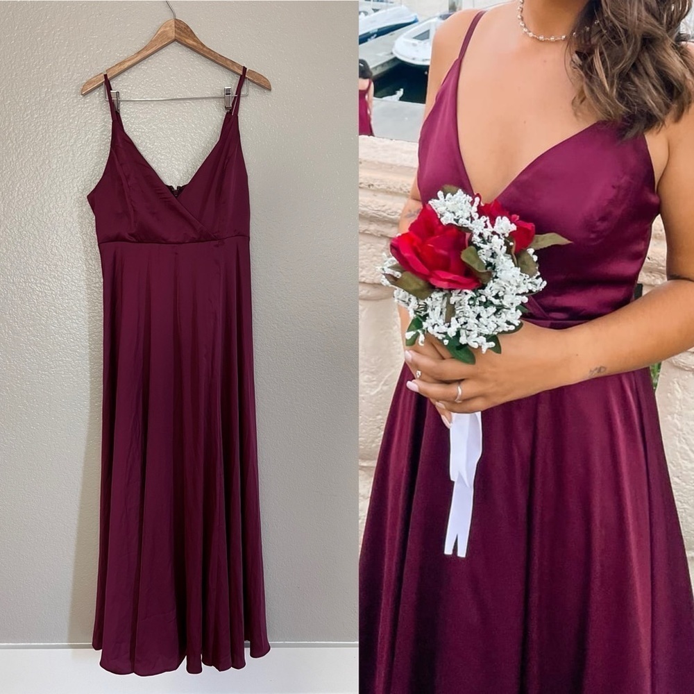 Lulus Love Burgundy Satin Maxi Dress 1XL Bridesmaid